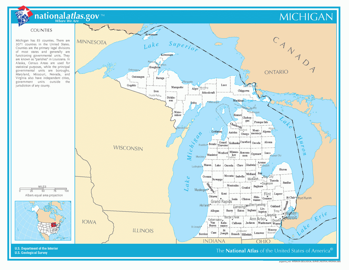 Map of counties of Michigan