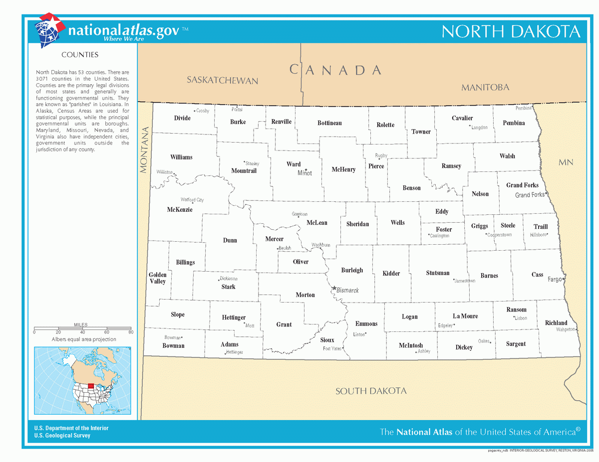 Map of counties of North Dakota