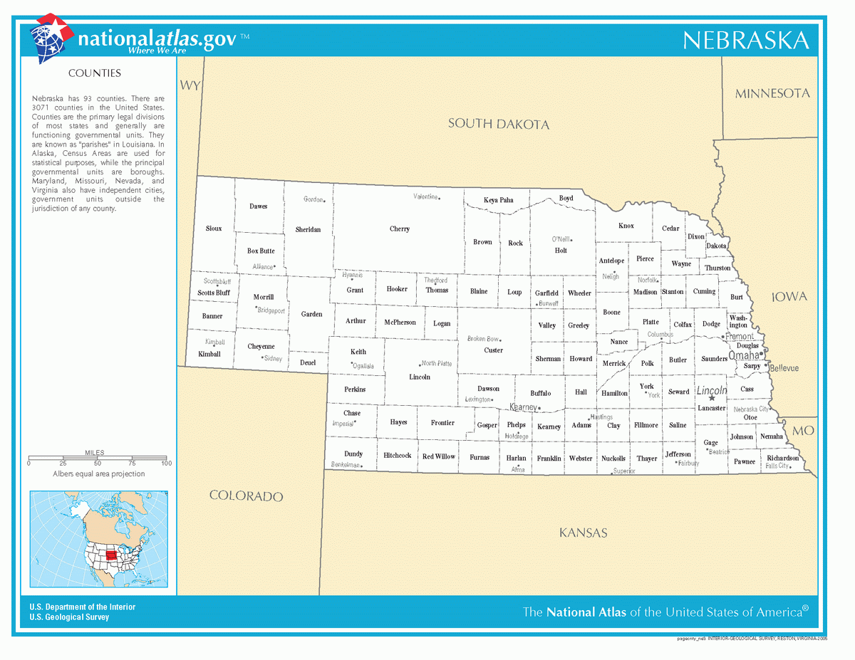 Map of counties of Nebraska