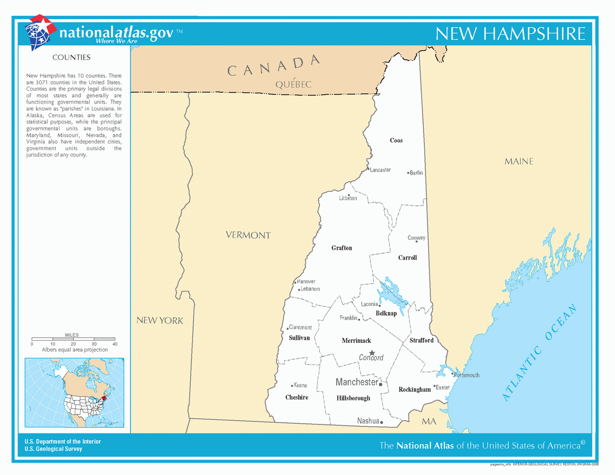Map of counties of New Hampshire