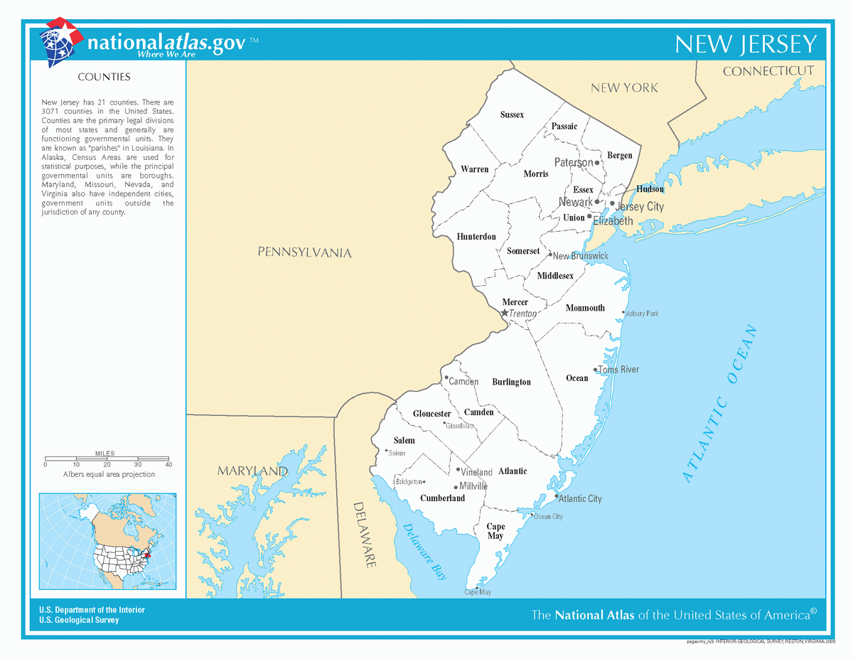 Map of counties of New Jersey