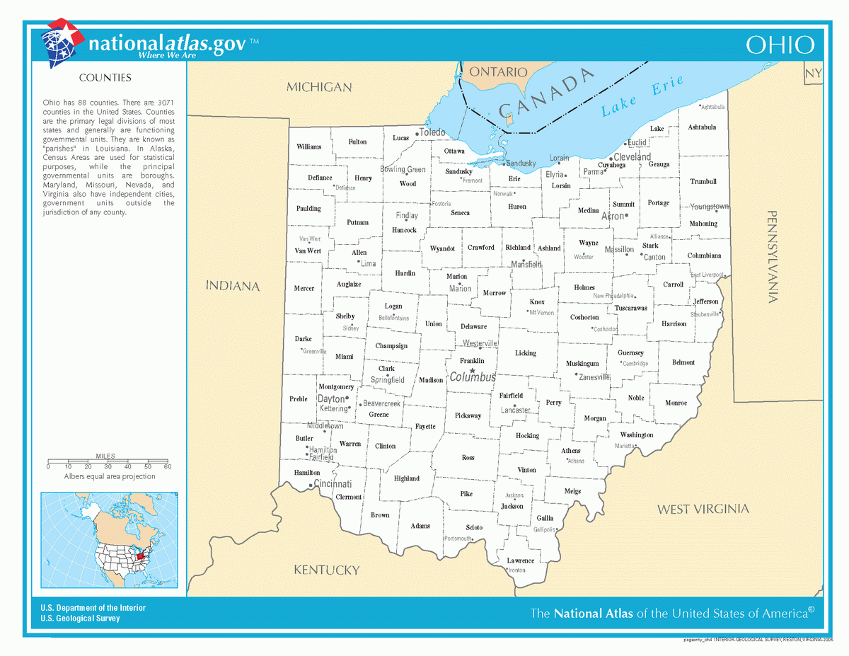Map of counties of Ohio
