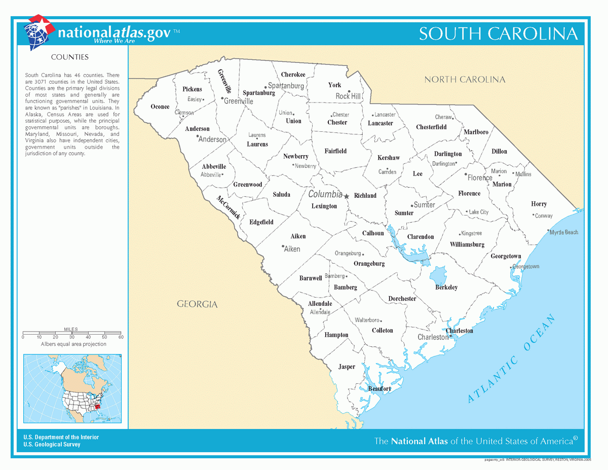 Map of counties of South Carolina