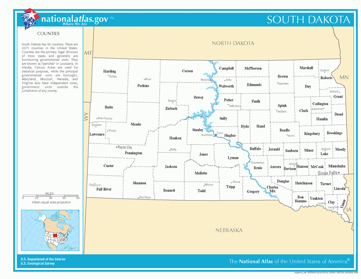 Map of counties of South Dakota