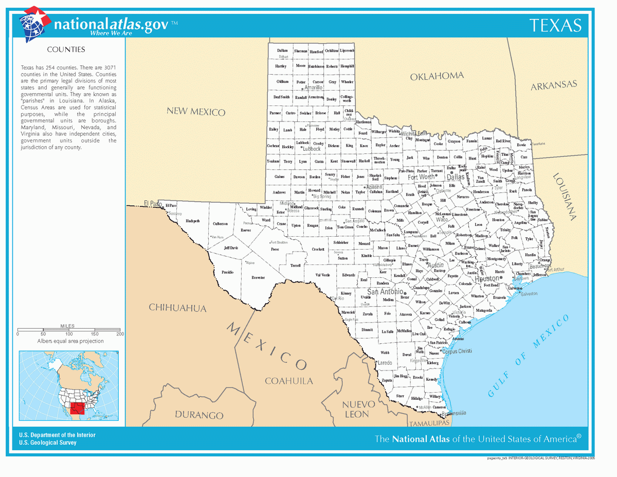 Map of counties of Texas