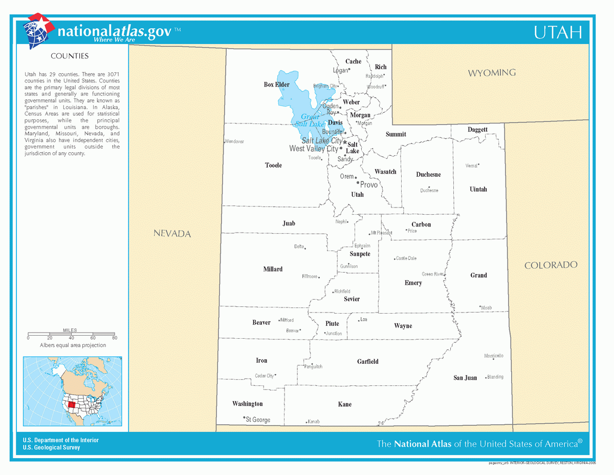 Map of counties of Utah