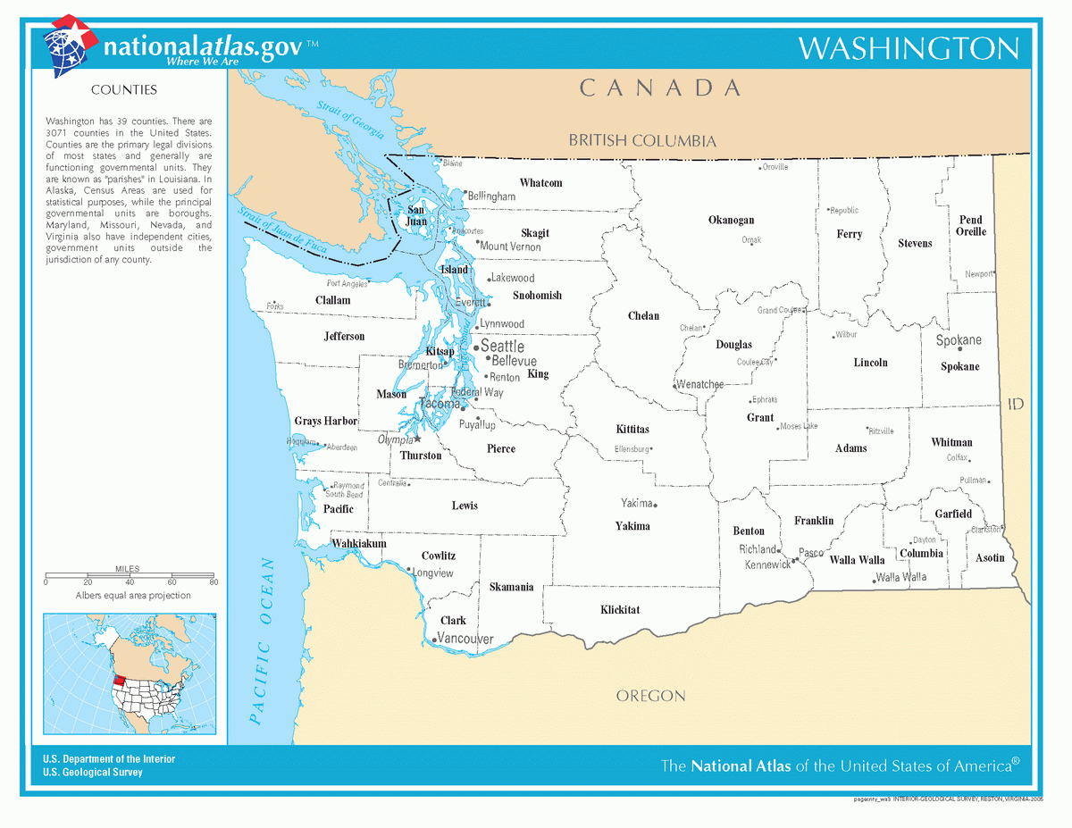 Map of counties of Washington