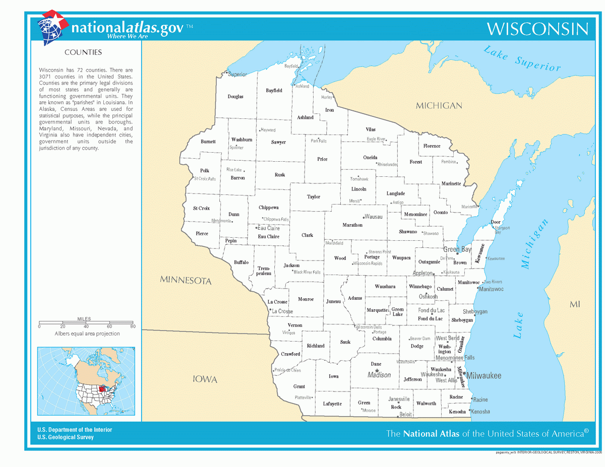 Map of counties of Wisconsin