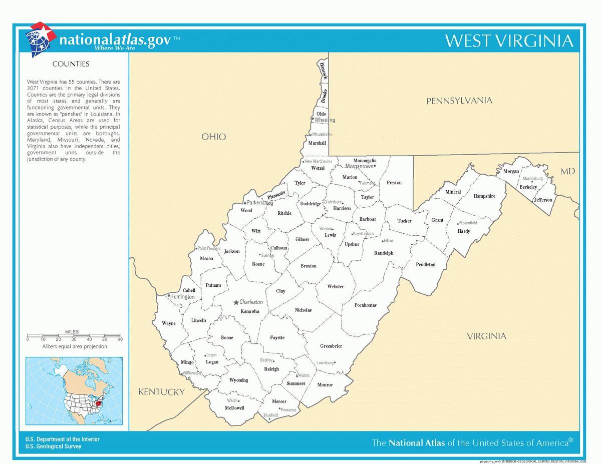 Map of counties of West Virginia