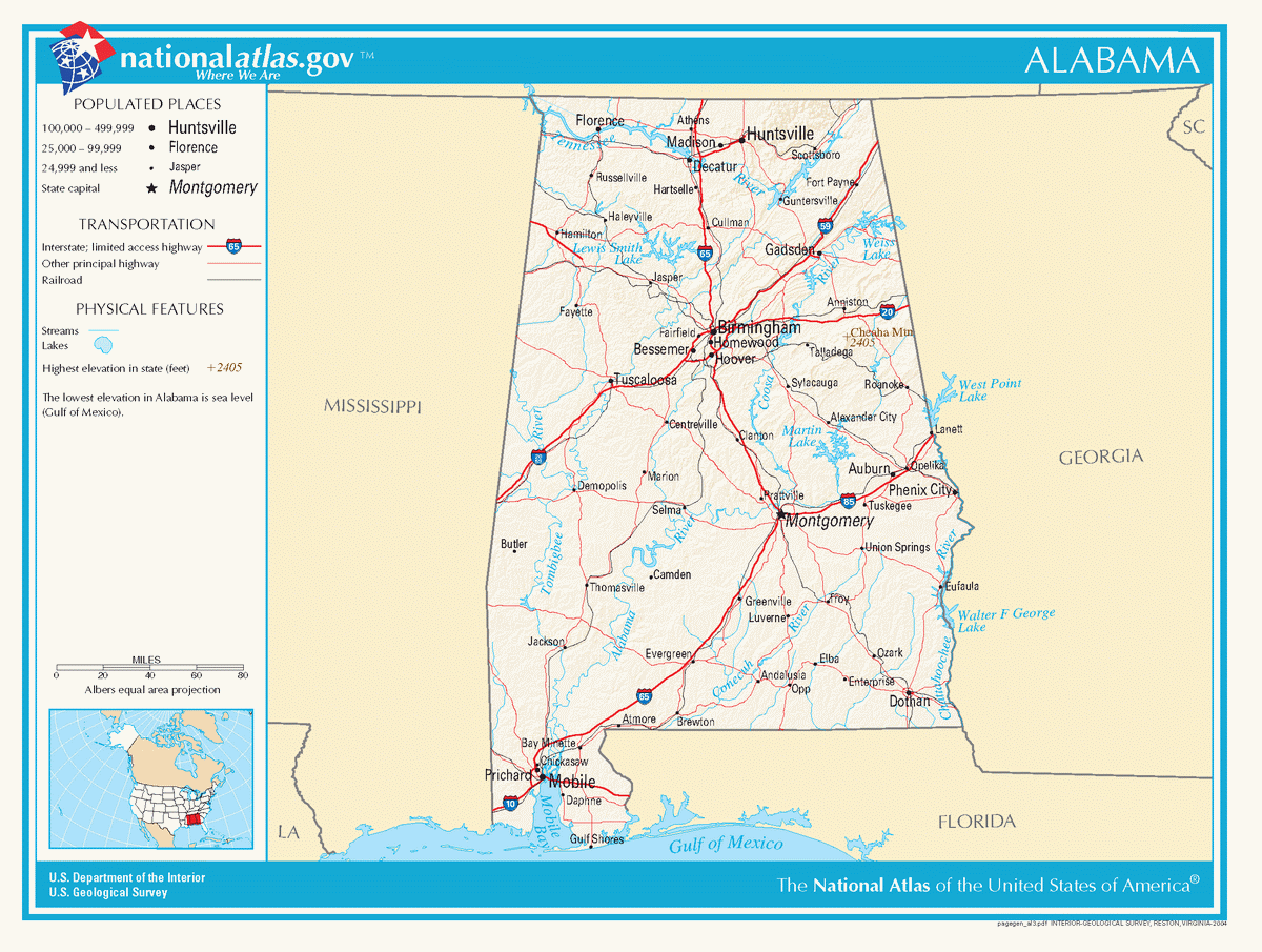 Map of roads of Alabama