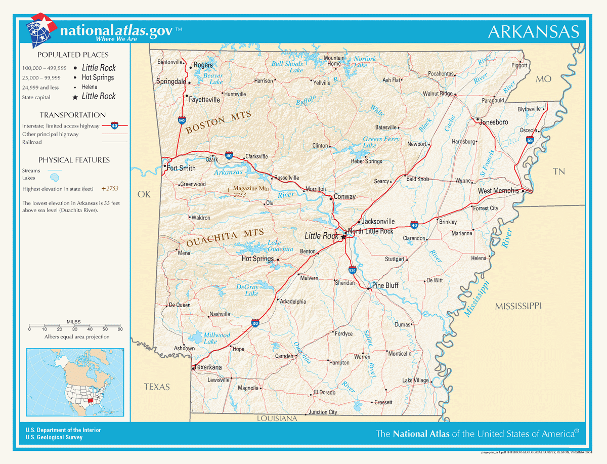 Map of roads of Arkansas