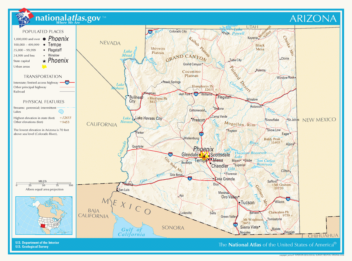 Map of roads of Arizona