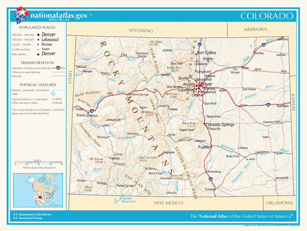 Map of roads of Colorado