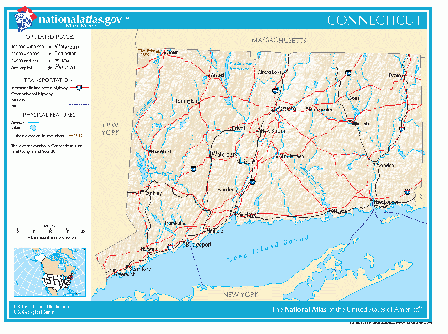 Map of roads of Connecticut