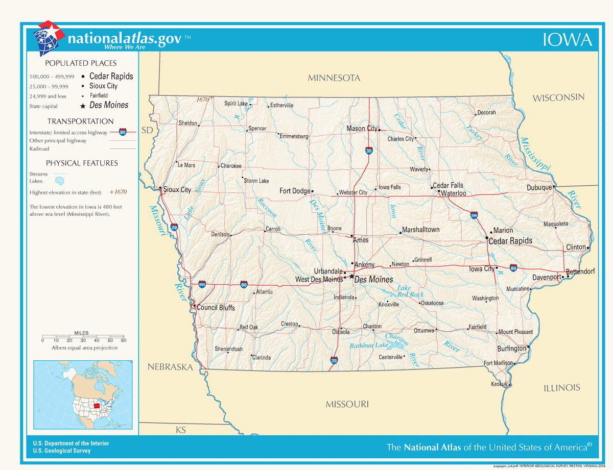 Map of roads of Iowa