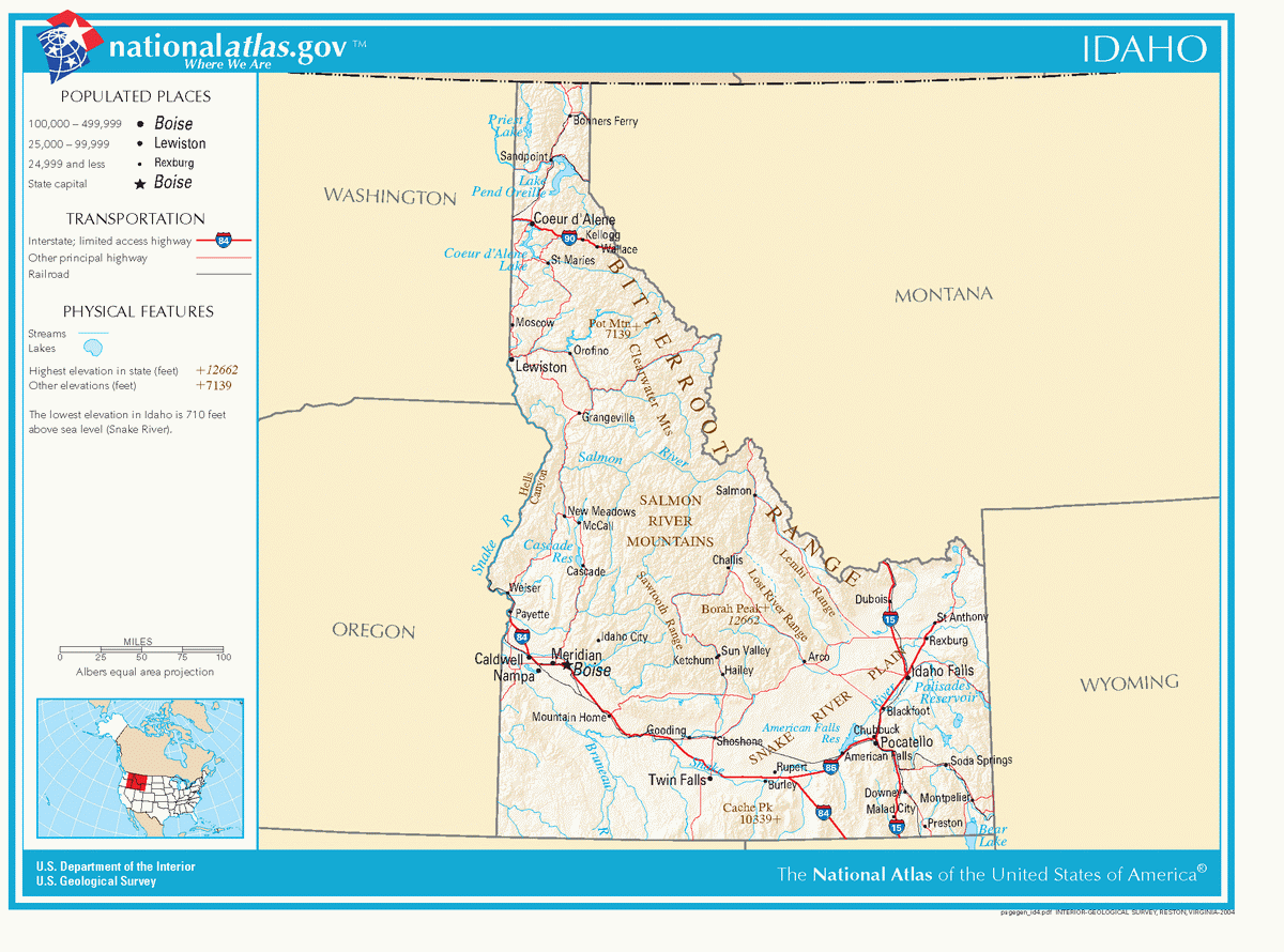 Map of roads of Idaho