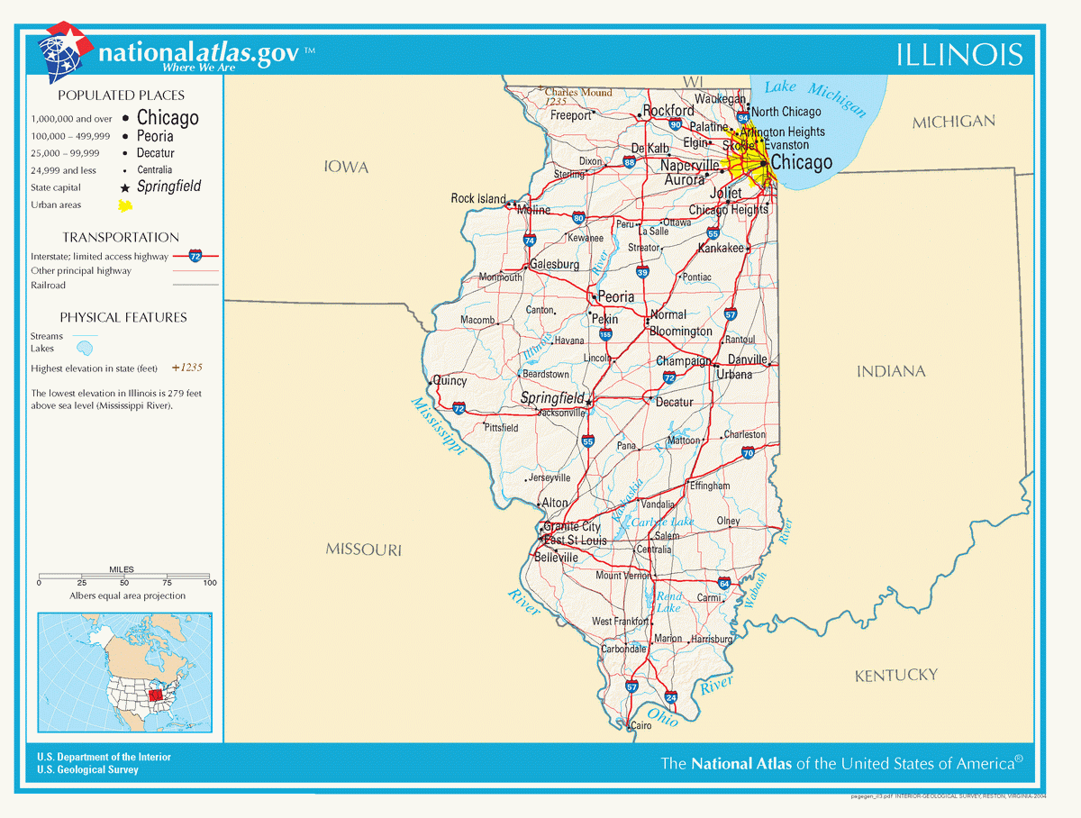 Map of roads of Illinois