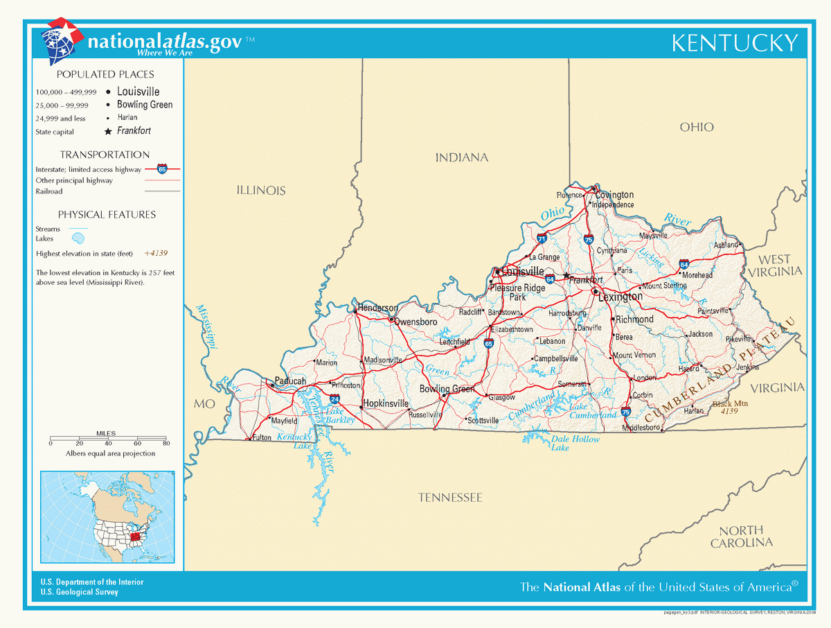 Map of roads of Kentucky