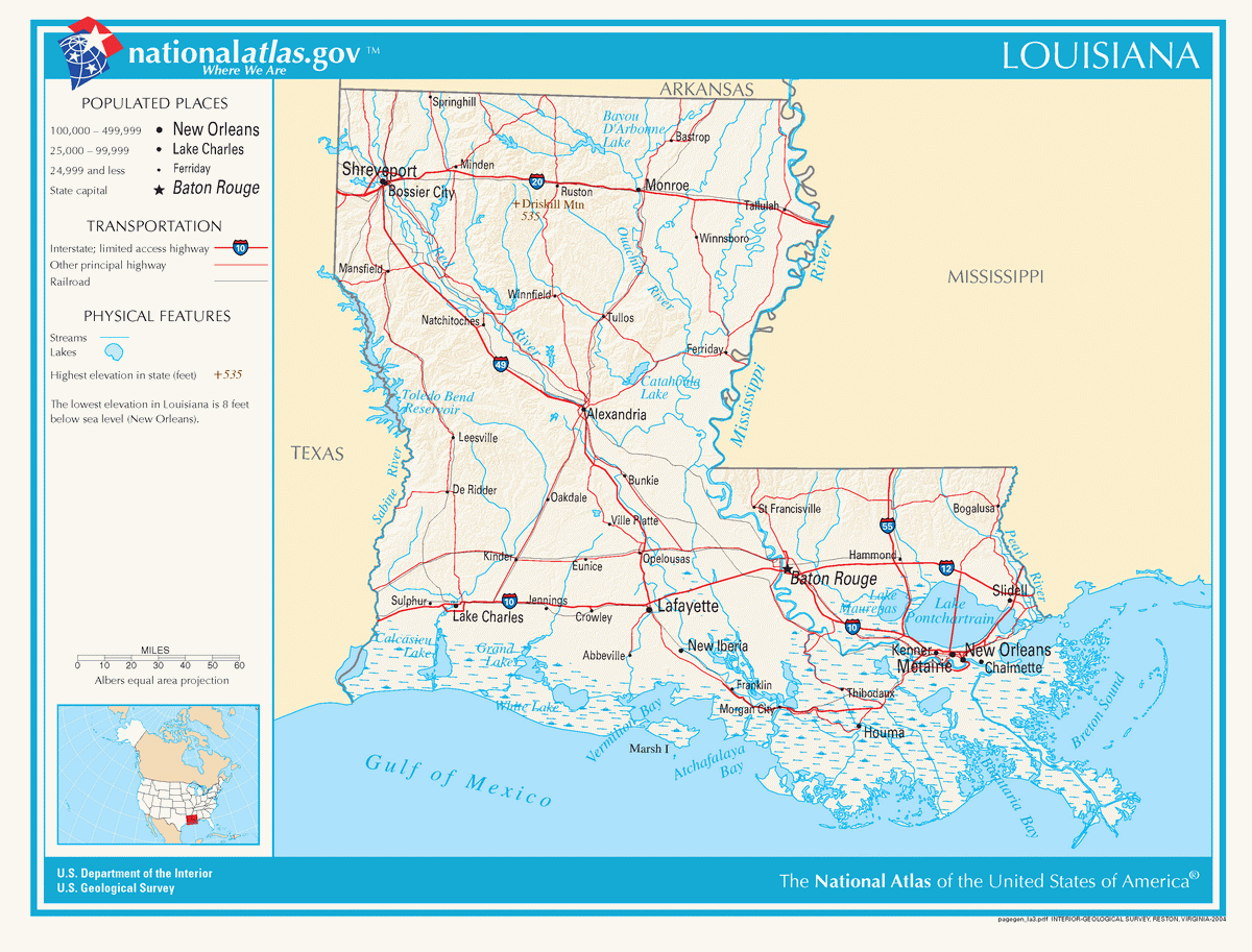 Map of roads of Louisiana