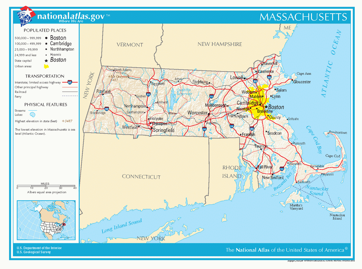 Map of roads of Massachusetts