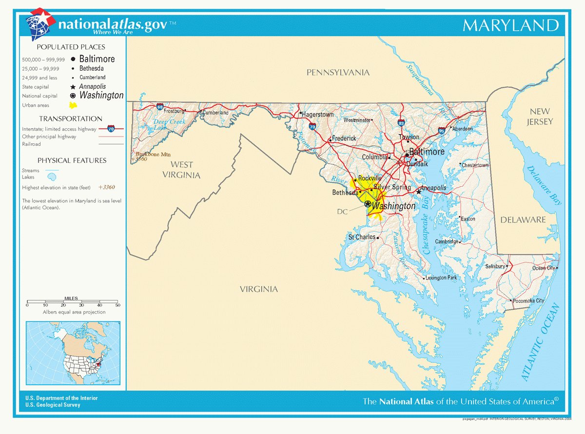 Map of roads of Maryland