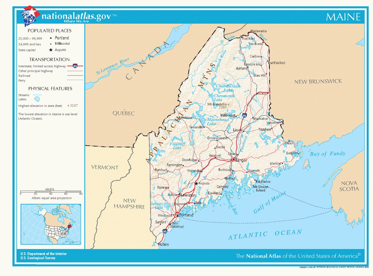 Map of roads of Maine