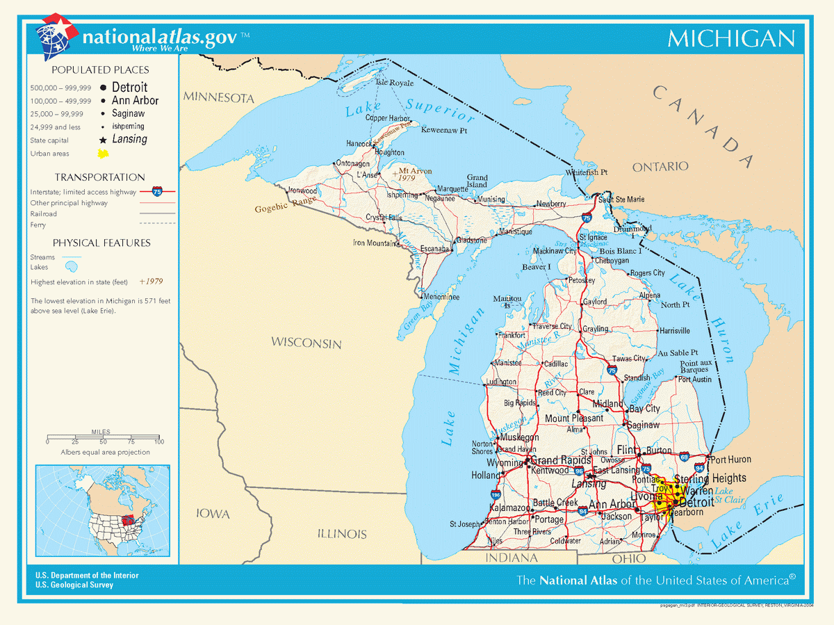 Map of roads of Michigan