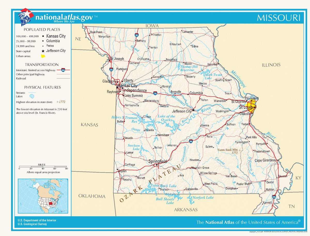 Map of roads of Missouri