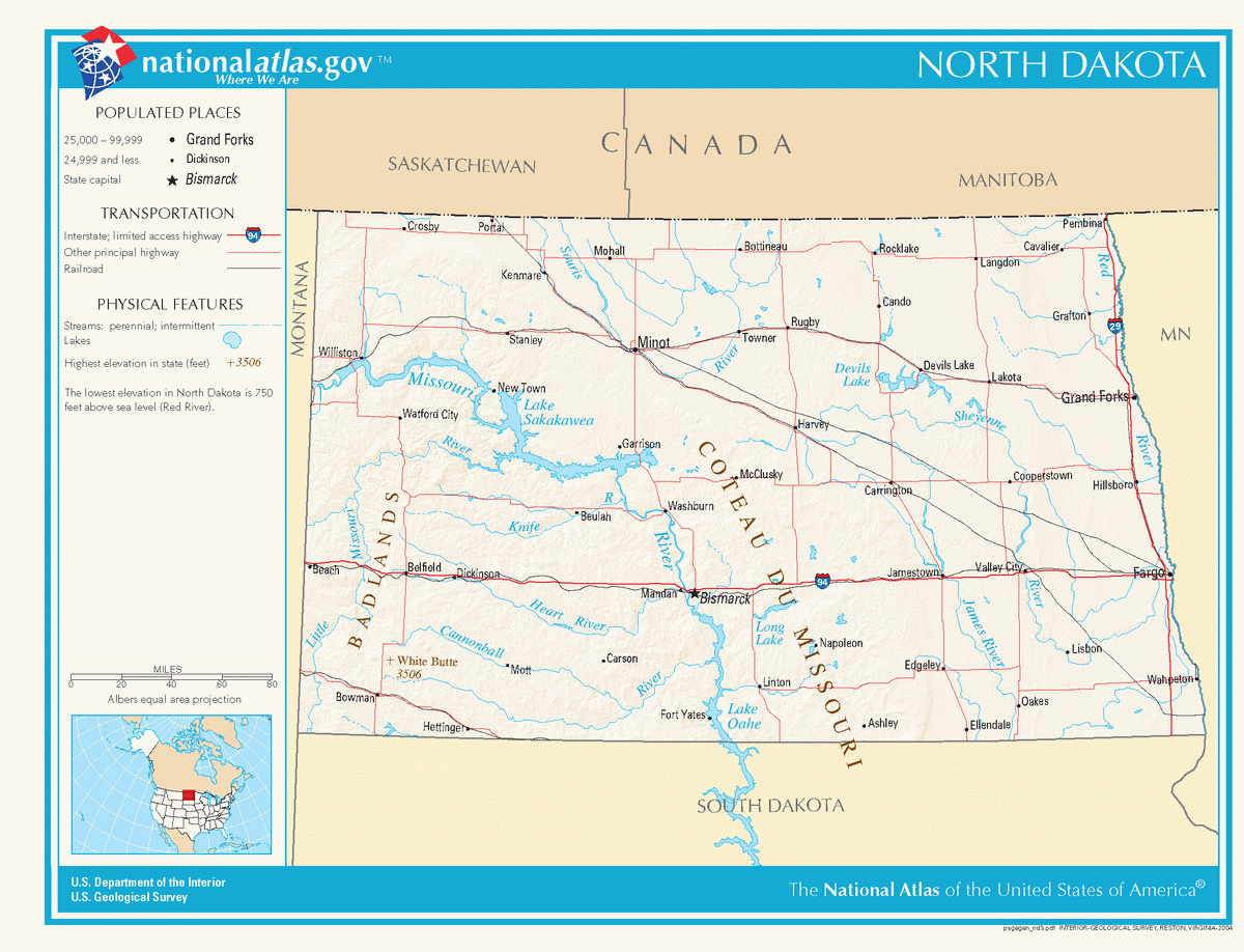 Map of roads of North Dakota