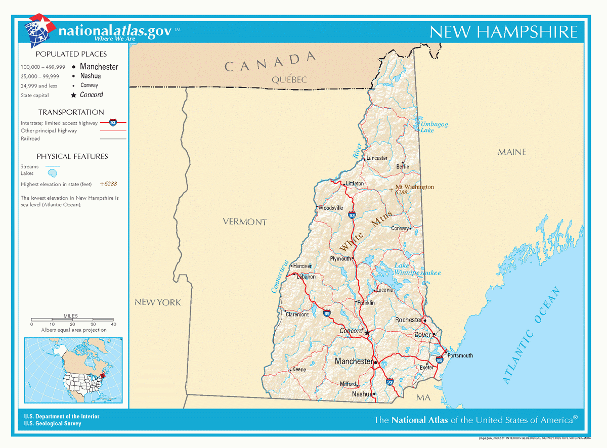 Map of roads of New Hampshire
