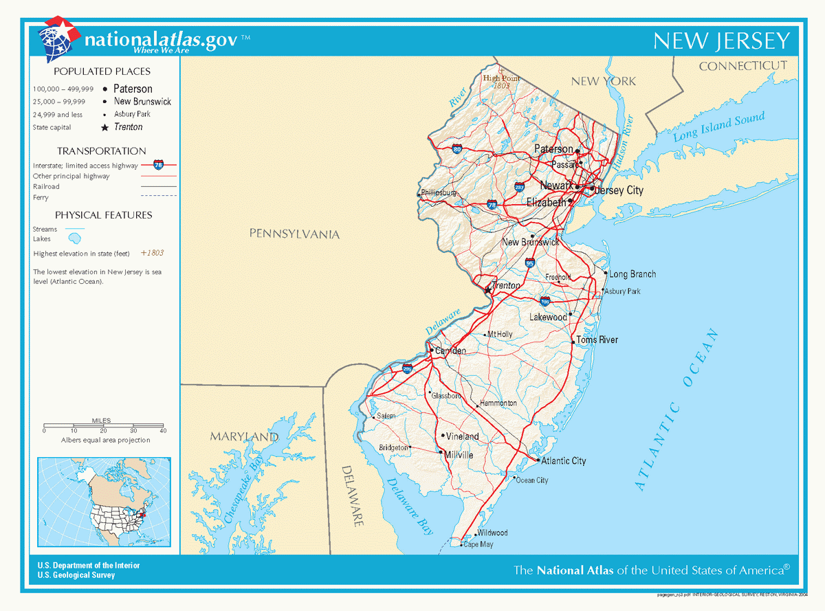 Map of roads of New Jersey