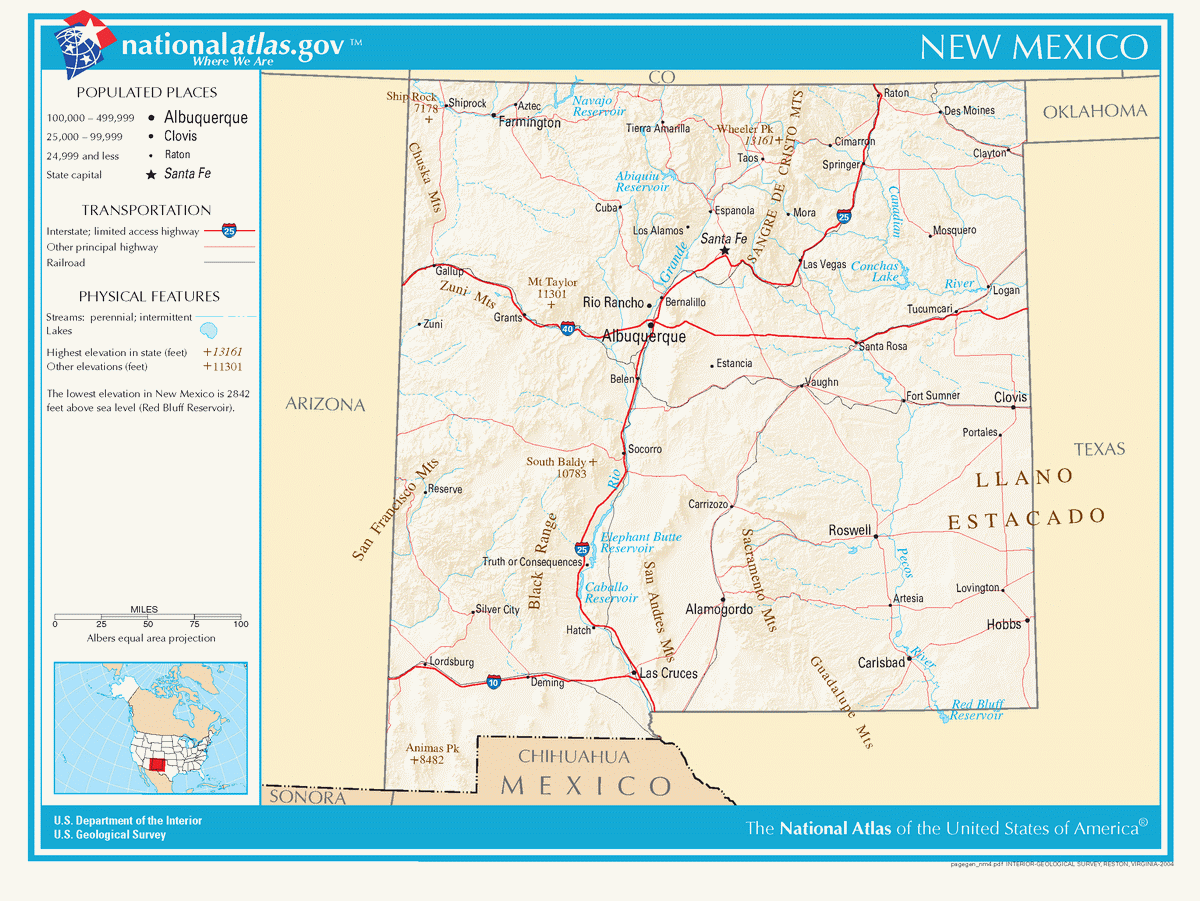 Map of roads of New Mexico