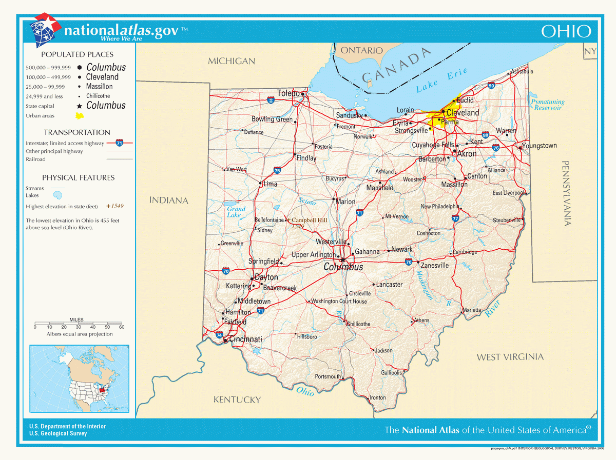 Map of roads of Ohio