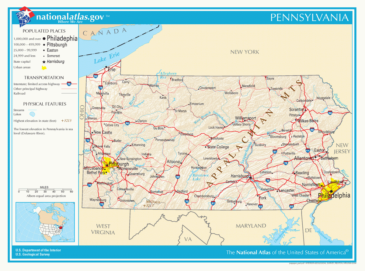 Map of roads of Pennsylvania