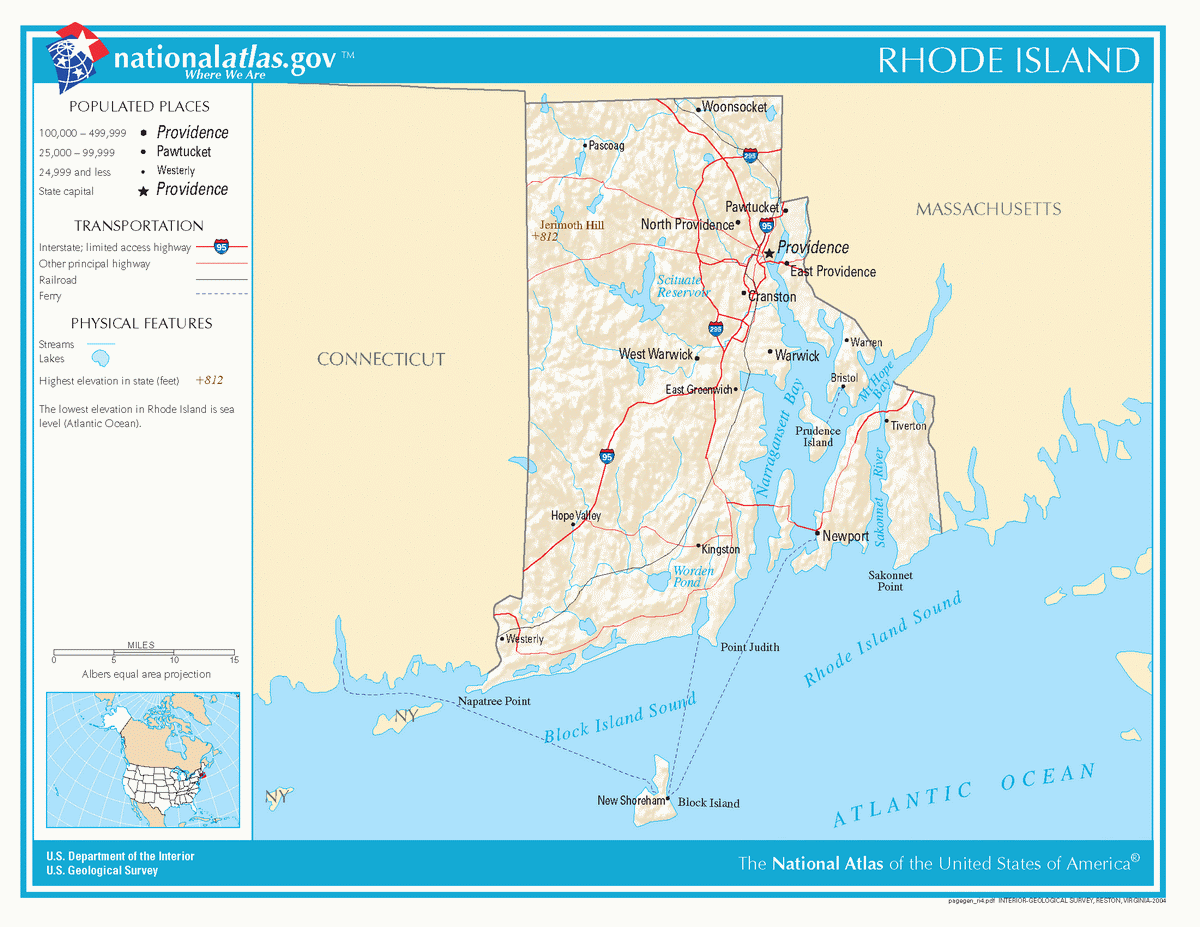 Map of roads of Rhode Island