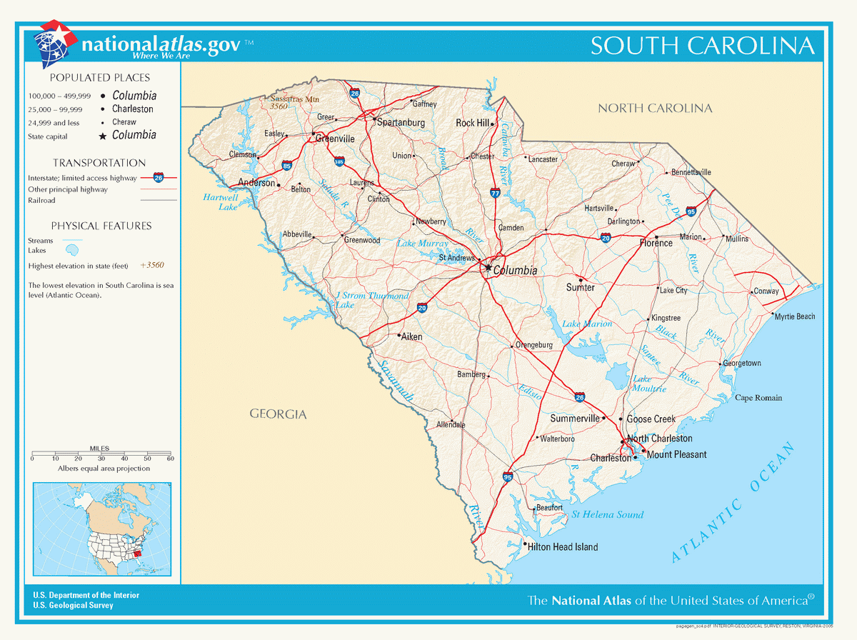 Map of roads of South Carolina