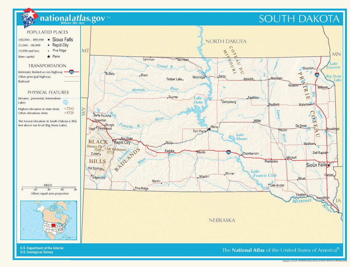 Map of roads of South Dakota