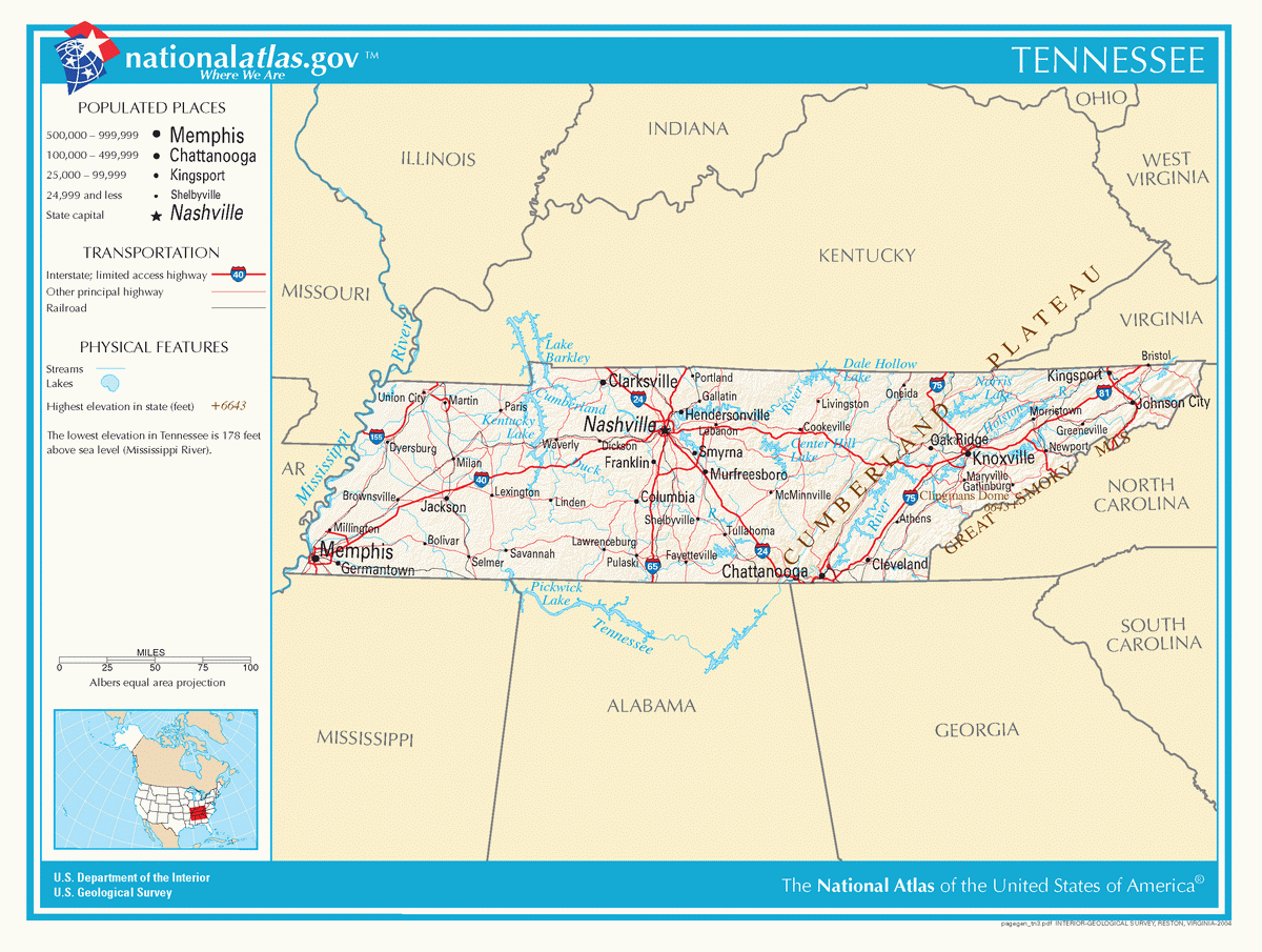 Map of roads of Tennessee