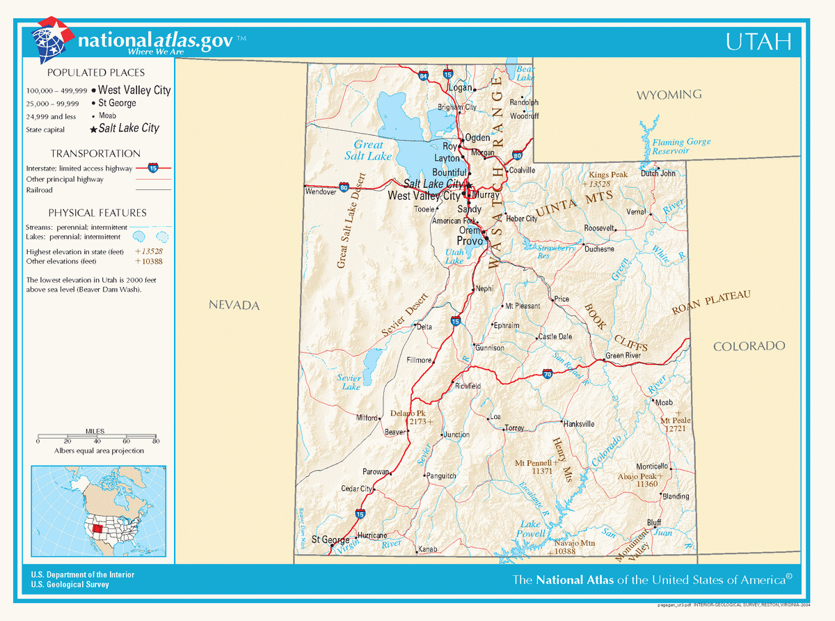 Map of roads of Utah