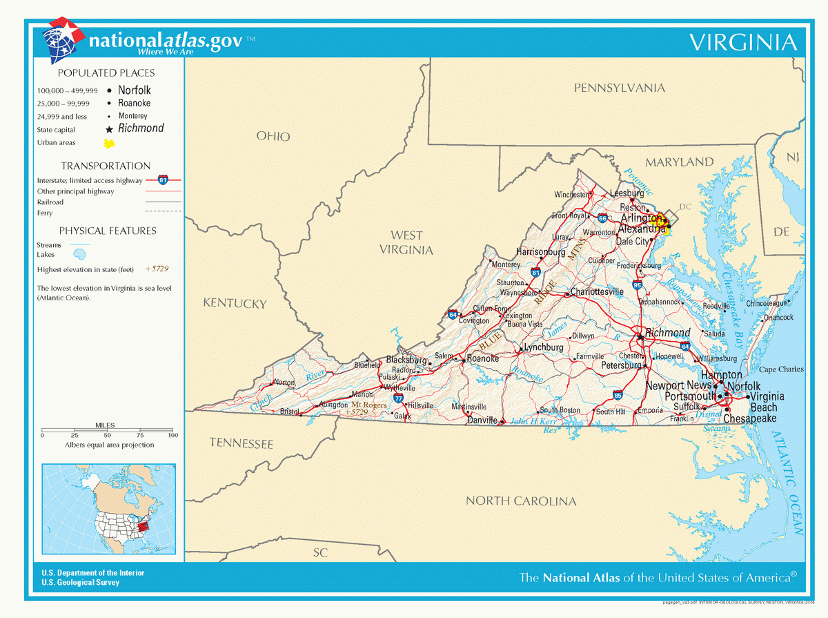 Map of roads of Virginia