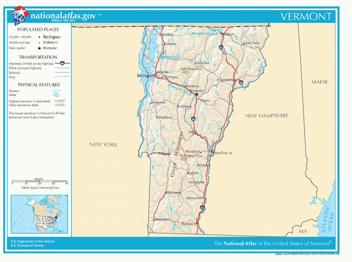 Map of roads of Vermont