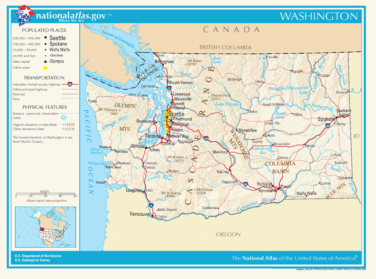 Map of roads of Washington