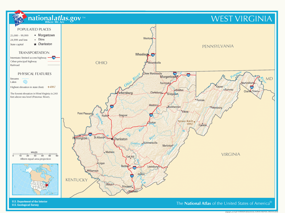 Map of roads of West Virginia