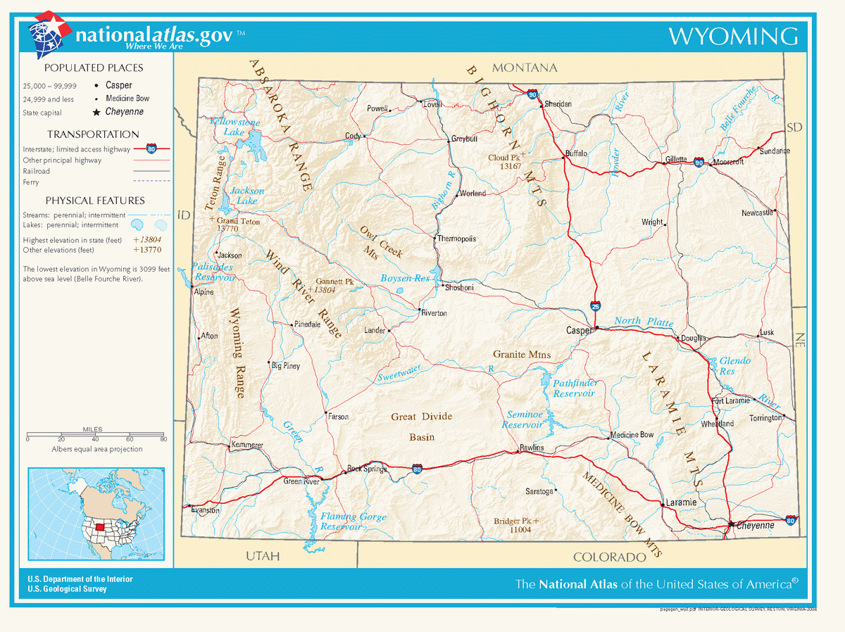 Map of roads of Wyoming