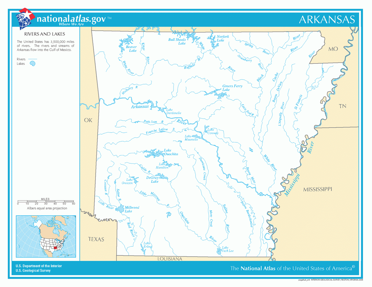 Map of rivers and lakes of Arkansas