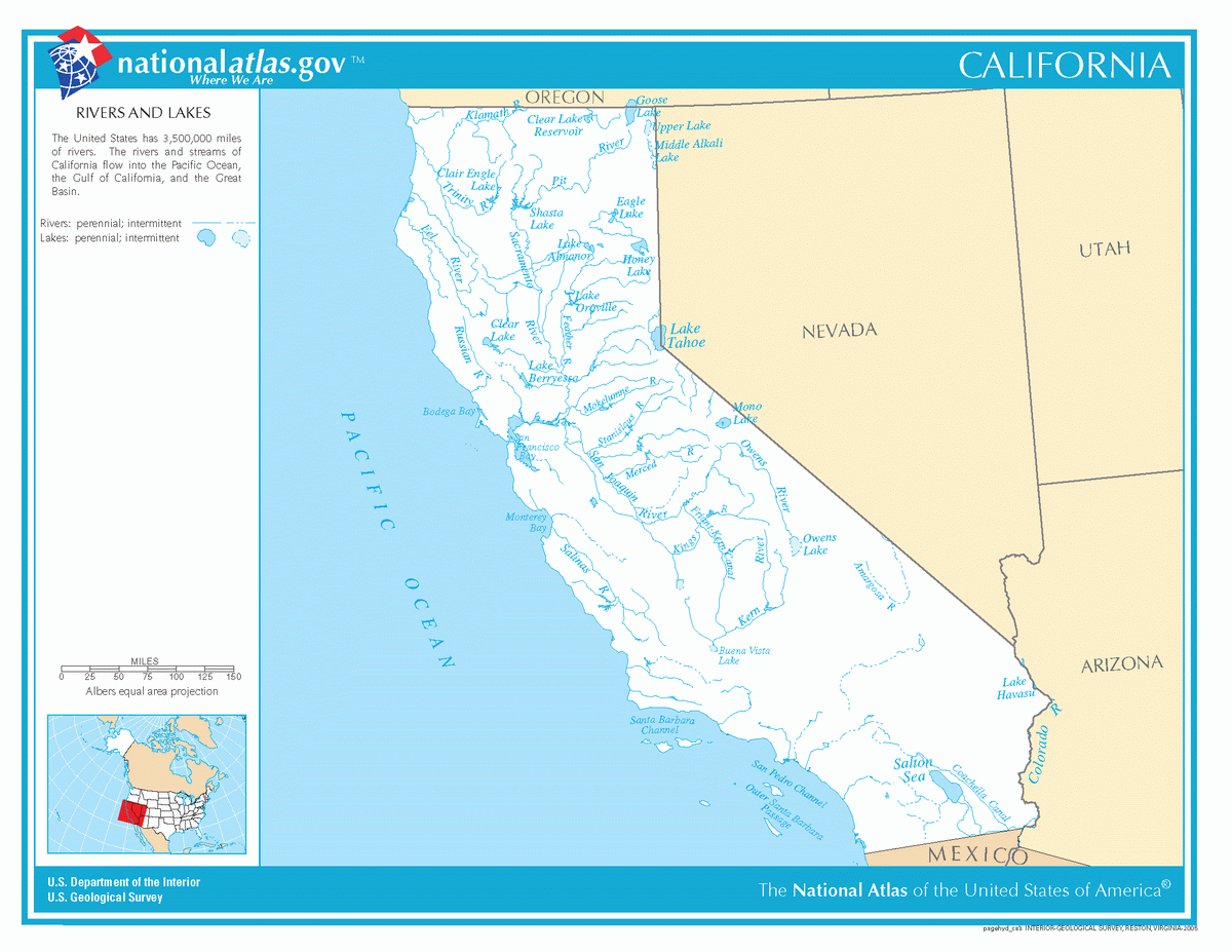 Map of rivers and lakes of California