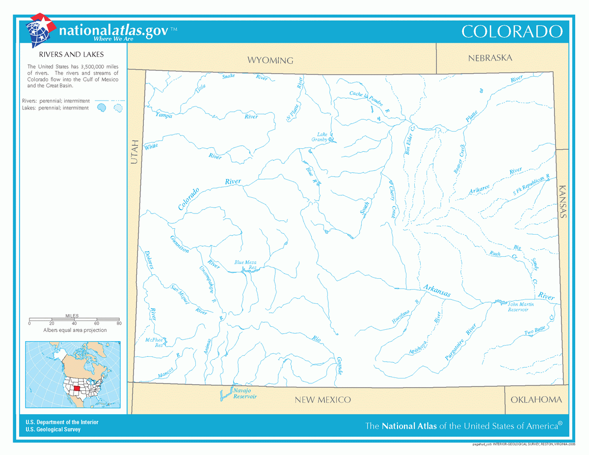 Map of rivers and lakes of Colorado