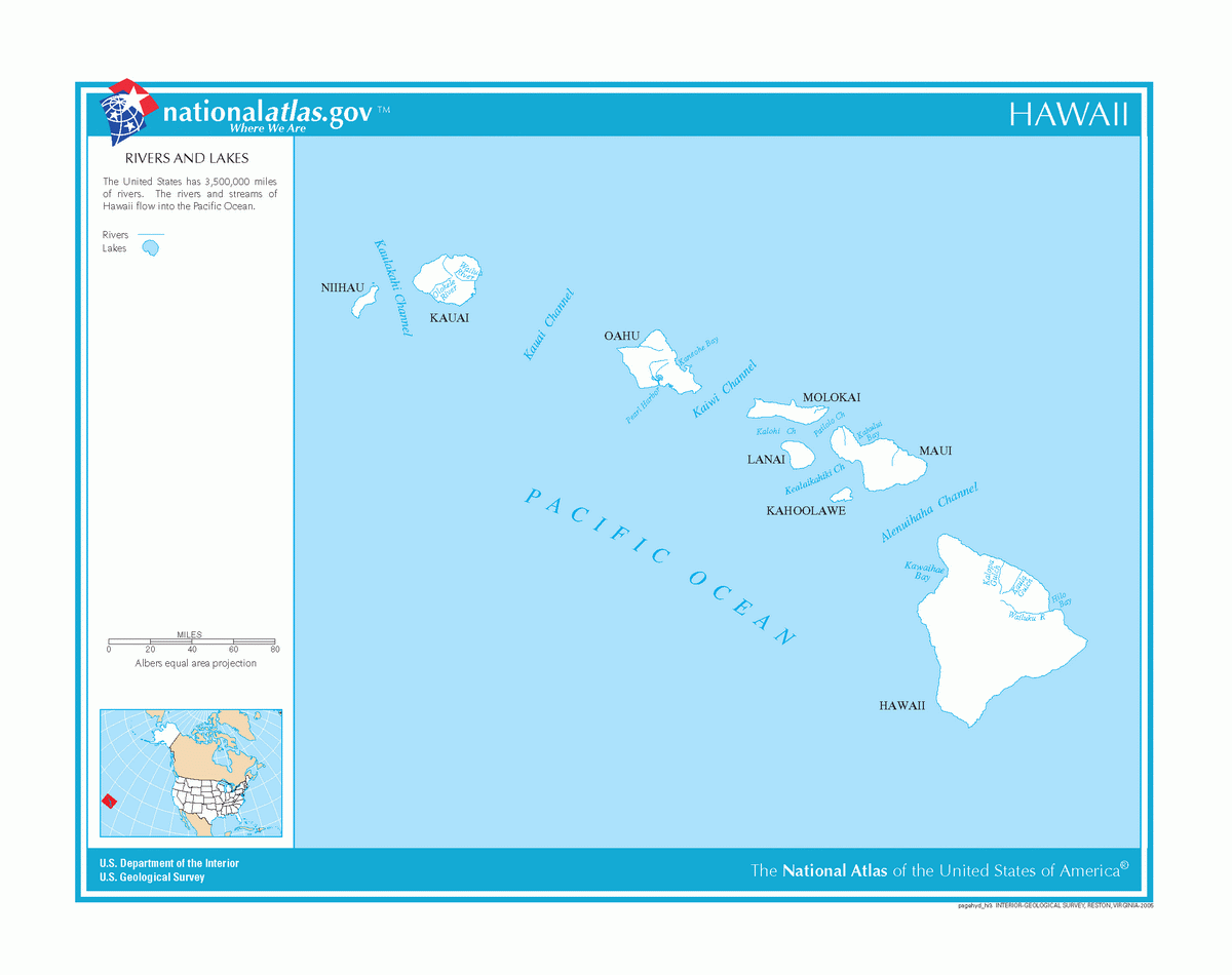 Map of rivers and lakes of Hawaii