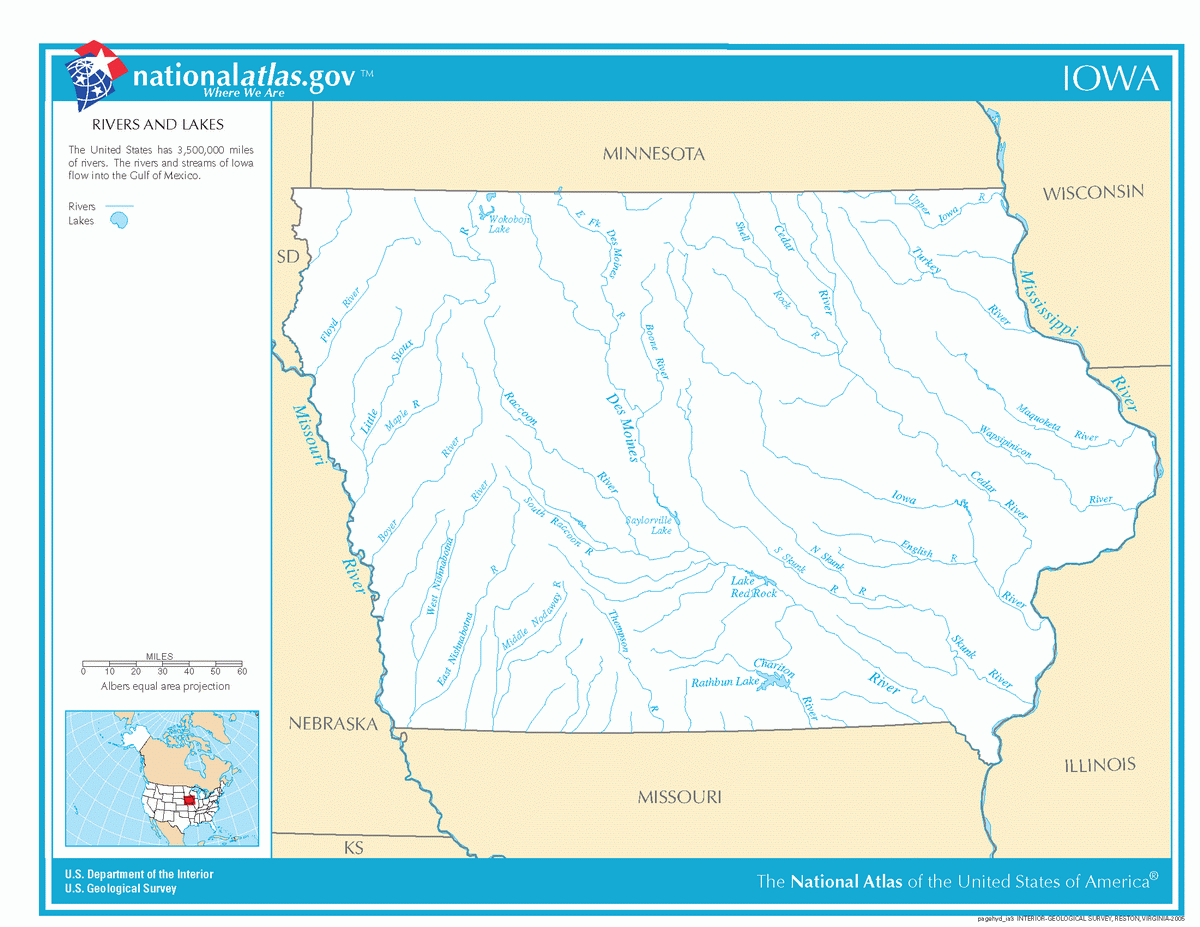 Map of rivers and lakes of Iowa