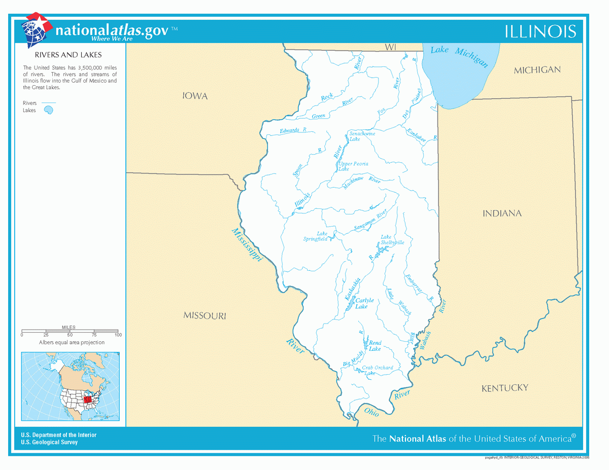 Map of rivers and lakes of Illinois